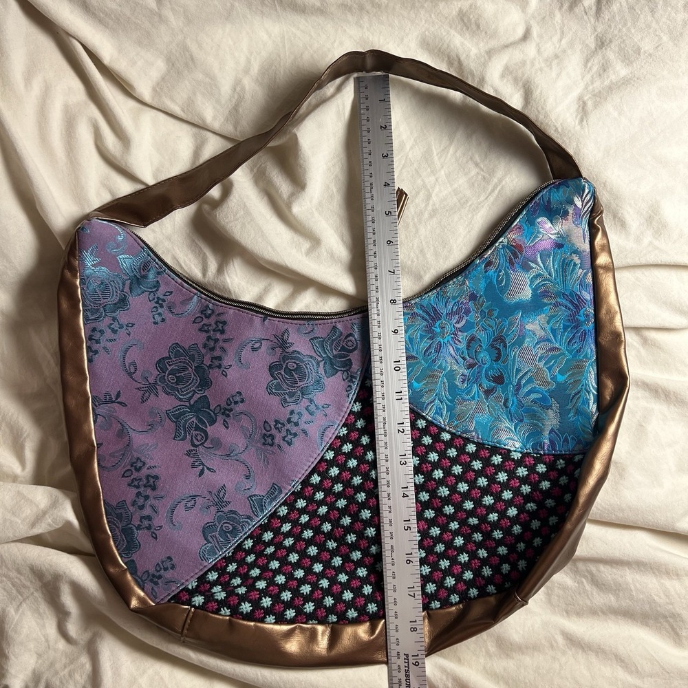 Crescent Shaped Shoulder Bag Purse Women's Patchwork Handbag Boho Floral Cottage - Picture 6 of 8